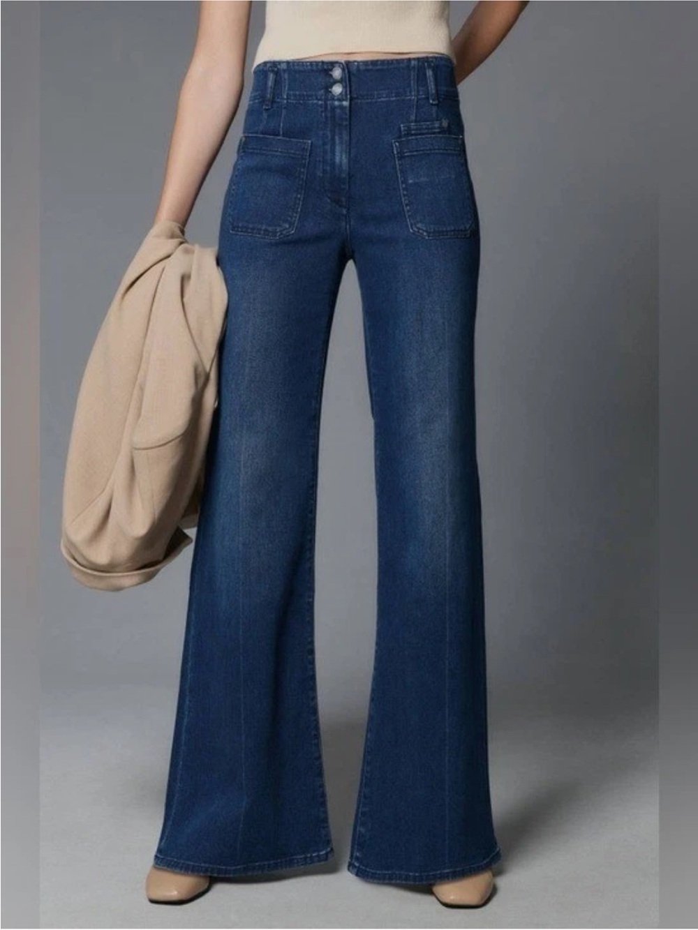 Maeve by Anthropologie "The Junie" High-Rise Wide-Leg Sailor Jeans 32 Denim Boho